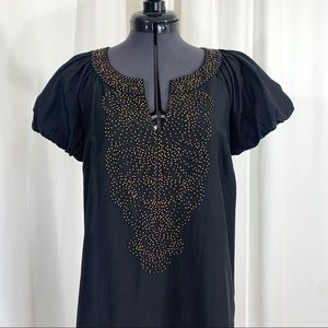 Black puffy sleeve beaded black dress